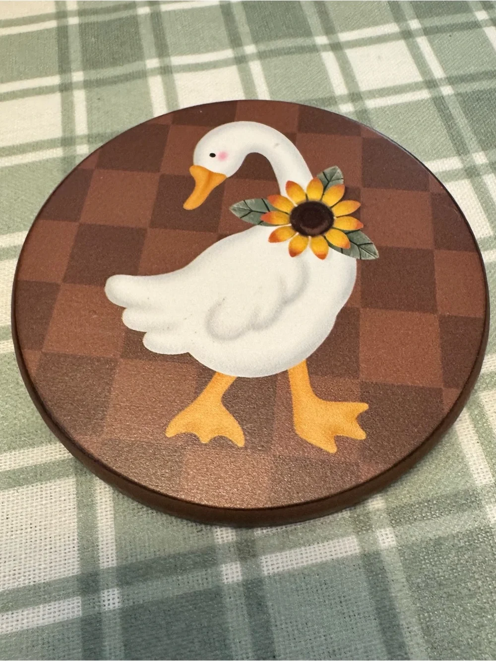 Farmhouse Duck Decorative Wood Coaster Set of 4  - Brown/White